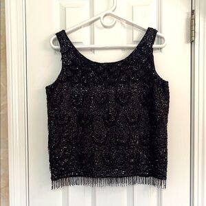 Vintage Worth Black Sequin Flapper Sleeveless Top from 70’s. Euro 40, USA 8. EUC
